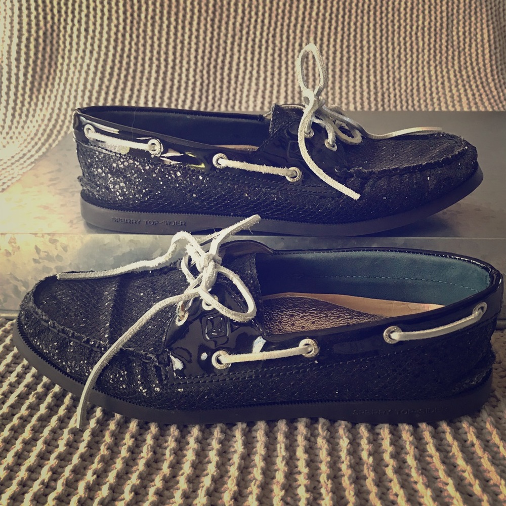 Sperry Top Sider Black Glitter flats